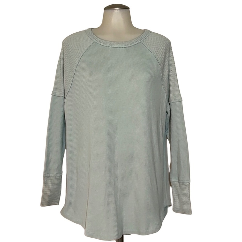 SO Juniors Long Sleeve Waffle Knit Thermal Top Tunic Light mint green Sz‎ L Note